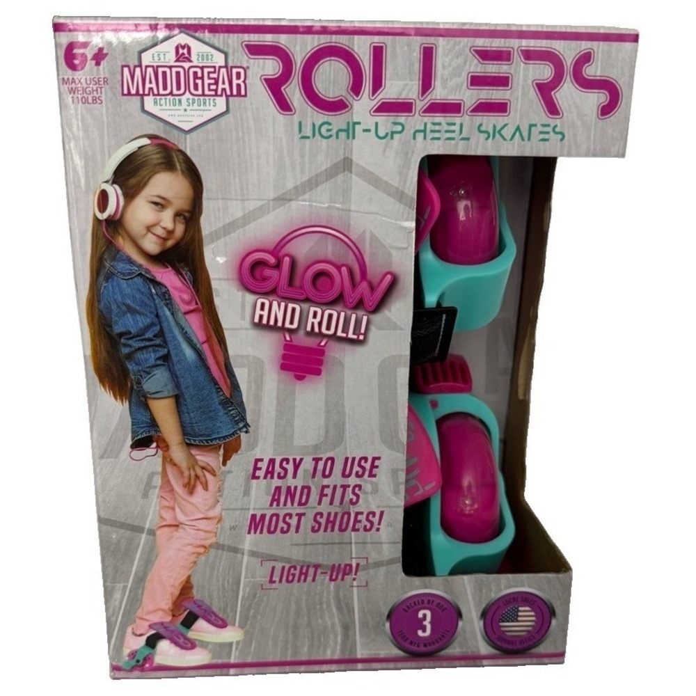 Madd Gear Light-Up Heel Rollers Skate Glow and Roll, Pink/Teal (600-054) Age 6+